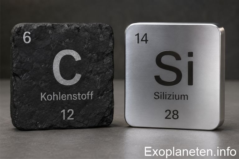 Die Elemente Kohlenstoff und Silizium in Form zweier Plaketten dargestellt.