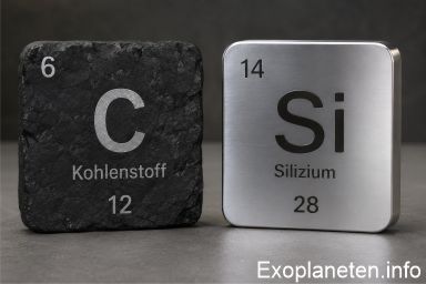 Die Elemente Kohlenstoff und Silizium in Form zweier Plaketten dargestellt.